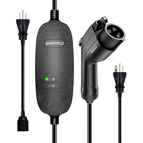 ShockFlo G Mini Level 1-2 EV Charger,16 Amp 110-240V 21ft Portable Electric Vehicle Charger,NEMA 6-20 Plug with NEMA 5-15 Adapter for J1772 Electric Cars Cover