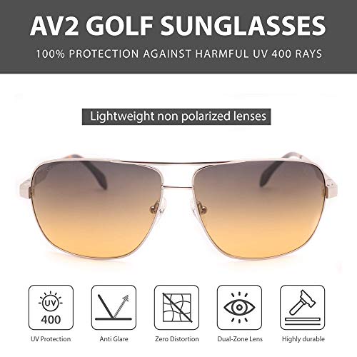 Peakvision Av2 Silver Non-Polarized Aviator Sunglasses -Unisex- Dual-Zone Lens Technology, Zero Distortion, Ra Filters, Uv Protection Eyewear For Golfing, Driving, Sports #TOP4