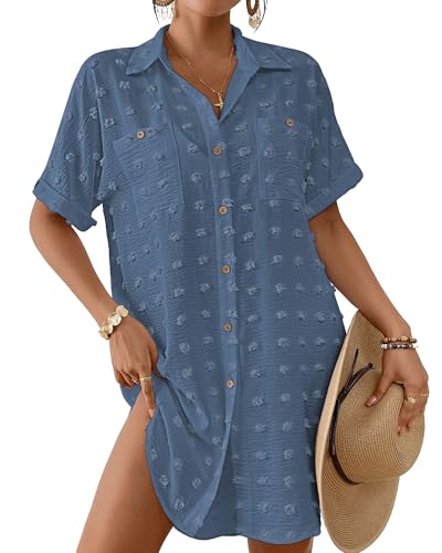 Image of Bsubseach Swimsuit Coverup for Women Swiss Dot Beach Cover Ups Shirt Dress