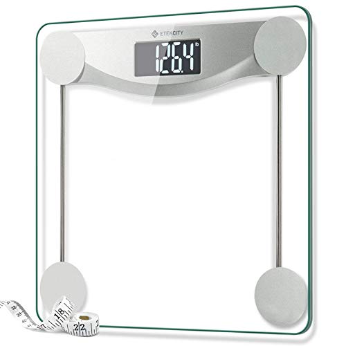Etekcity Digital Weight Bathroom Scale, 6mm Tempered Glass Platform with Rounded Corner Design, Large Backlit LCD Display, Silver, 440 Pounds, 4 Piece Set