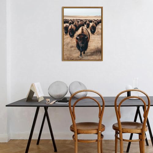 Image of Buffalo Wall Art Western Bison Cow Pictures Wall Decor Framed American Bison Herd Decor Rustic Wildlife Animals Canvas Prints Farmhouse Cabin Lodge Decor for Living Room Bedroom Home Decoration 16x24