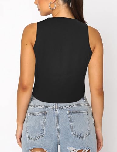 Fallorchid Women's Business Button Up Sleeveless Vest Crop Tops V Neck Jacket Waistcoat2