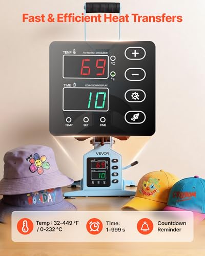 Image of VEVOR 2-in-1 Hat Heat Press Machine, with 2 Platens & Caps Stretcher, Precise Temp&Timer Control, Hat Press Heat Machine for Caps Compatible with HTV Iron On and Sublimation Projects, Light Blue