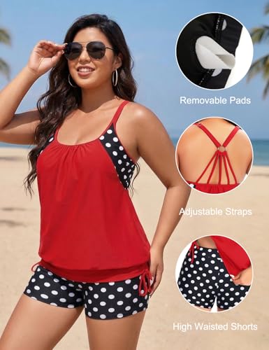 Image of Holipick Plus Size Tankini Swimsuits for Women Two Piece Tummy Control Bathing Suit Blouson Tankini Top with Shorts
