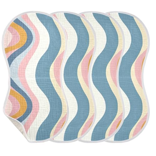 2 Pack Baby Burp Cloths, Soft Absorbent Burping Cloths for Babies, Cotton Milk Spit Up Rags, Large Size for Newborns, Baby Boys and Girls (Simple Colored Ripple)3