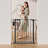 ELEVON Baby Gate for Stairs Doorways, Safety Pet Gate with Auto-Close/Hold-Open Features, Fits Openings 29.1” to 33.8”, 30” Tall, Easy Pressure Mounted Walk Through Baby Dog Gate, Graphite