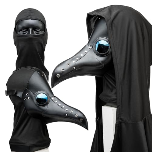SV SENVAN Plague Doctor PU Leather Mask - Adjustable straps breathable holes - Halloween costume accessory (black)