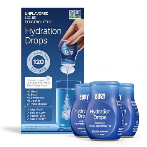 Buoy Electrolyte Drops | 120 Servings | No Sugar No Sweeteners | 87+ Trace Minerals Vitamins & Antioxidants | Subtle Mineral Taste | Hydration Supplement - Unflavored 3 Pack