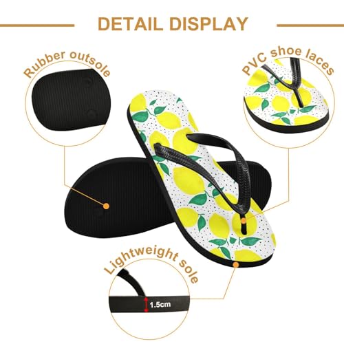 Lemon Leaf Dot White Flip Flops for Beach Thong Sandals Anti-slip Lightweight Beach Shoes for House Indoor Outdoor3