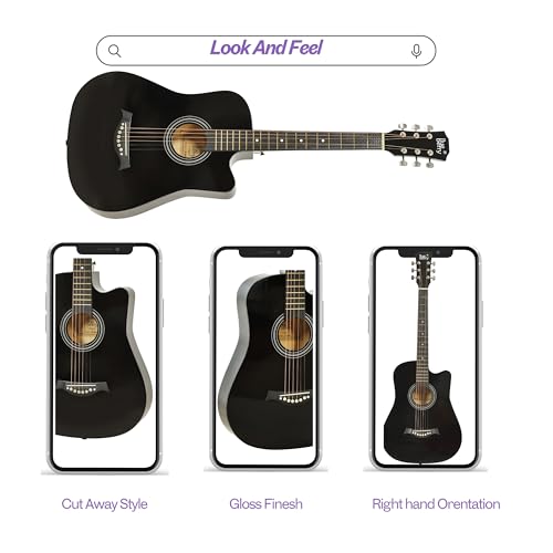 Image of BLUEBERRY B-38C, Acoustic Guitar Kit with Bag, Strap, One Pack Strings And 2 Picks - 38 Inch (Black)