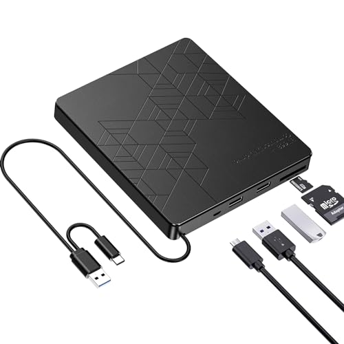Lector CD DVD Externo para pc, Grabadora DVD Externa USB 3.0 Tipo C, CD DVD +/-RW Lector de CD con USB y SD/TF para iMac, Windows 10/8/7/XP/Linux