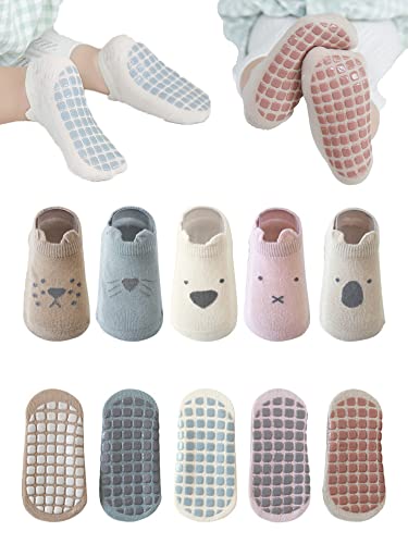 Image of NEMOGLOBAL Baby Non-skid Floor Socks Toddler Non Slip Ankle Socks with Anti-Slip Soles for Infant Boys Girls 5 Pairs