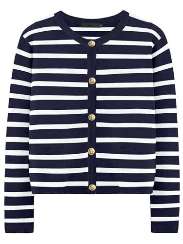 Women's Striped Cardigan Sweater, Sweaters Striped Button Down Casual Lightweight Long Sleeve Knit Outwear
