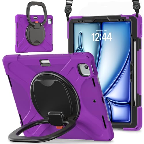 Coque iPad Air 13 poignée rotative 360 degrés robuste et béquille violet