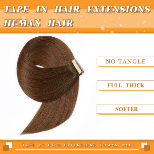 Image of YDDM Tape in Hair Extensions, 20pcs 24 Inch Chocolate Brown Mixed Dark Auburn Straight 100% Remy Human Hair Seamless Tape in Hair Extensions Human Hair(4 /4 /33#, 24 Inch)