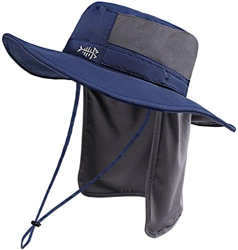 BASSDASH UPF 50+ Sun Fishing Hat Water Resistant with Detachable Neck Flap Dark Blue