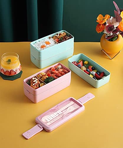 Meider Upgrade Bento Lunch Box, Bento Box for Kids and Adults, Reusable Meal Prep Containers with Fork and Spoon(1000ml,Pink)