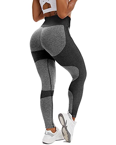 CFR Women s Tummy Control High Waisted Gym Sport Ombre Seamless Leggings Stretch Fit Pants Workout Tights #3 Black L