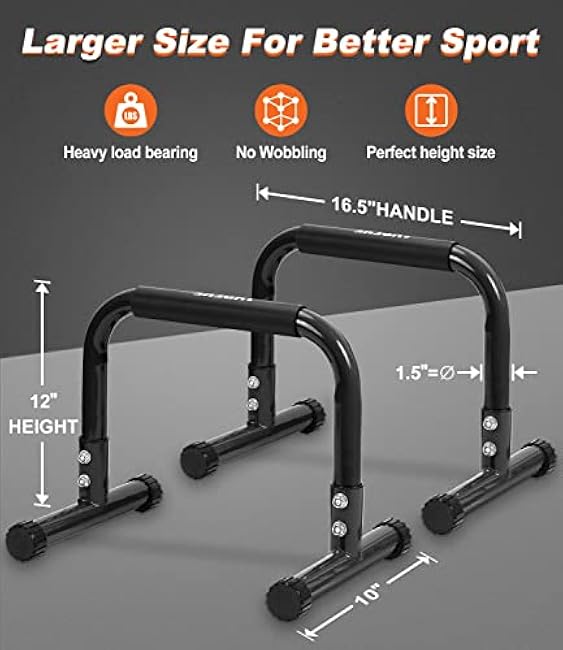 Push Up Bar, 12 Inch High Non-Slip Parallettes Bars & Dip Bars With Foam Handles, Heavy-Duty No Wobbling Calisthenics Equipment For Handstand, L-Sit, Gymnastics, Strength Training Home Gym Use