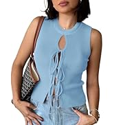 Yousify Women's Tie Front Sweater Vest Ribbed Knit Tank Tops 2025 Summer Fashion Casual Cute Bow ...