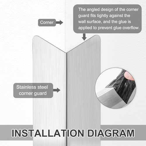 Image of MorningRo 16 Pack Stainless Steel Wall Corner Guards 2x2x48 Inch Heavy Duty Rounded Wall Corner Protector Metal Edge Protectors with 90-degree Angle Smooth Folded Edge Design for Protection Decoration