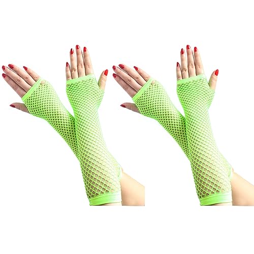 COSFAN 2 works Fishnet Gloves Women Fingerless Long Gloves Elastic Mesh Glove 1920s Hollow Gloves for Evening Party Halloween (Green)