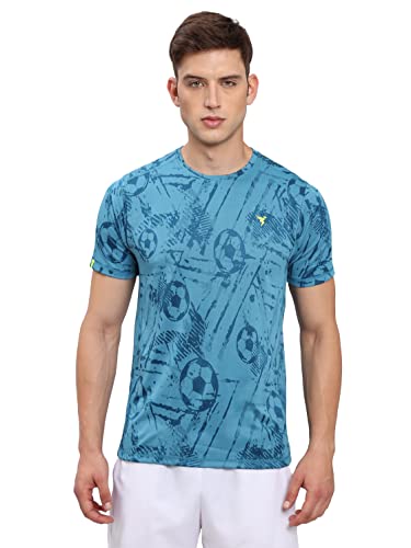 Image of TECHNOSPORT Men Polyester Regular Fit Half Sleeve Jacquard T-Shirt with Double Cool, Quick Dry & Anti Microbial for Sports, Running & Casual Use