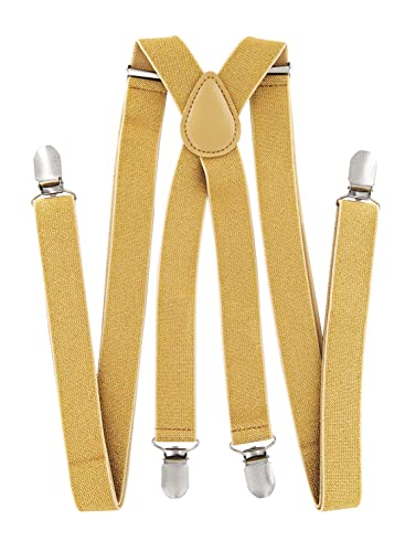 axy Herren Hosenträger breit 2,5 cm mit 4 Starken Clips X-Form und Damen (Gold (mit Glitzerfäden))