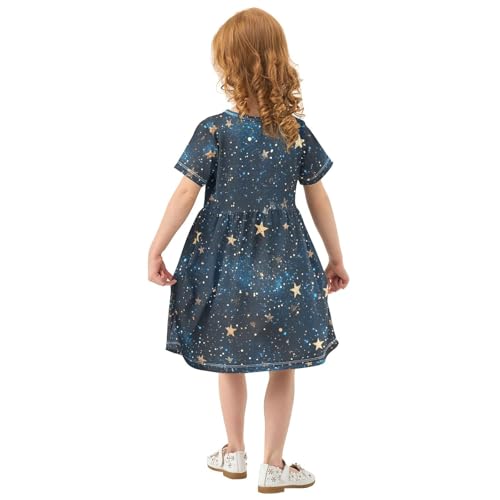 Boccsty Black Navy Blue Sky Gold Stars Glitter Baby Girls Dress Kids Toddler Sundress Party Summer Dresses 2T3