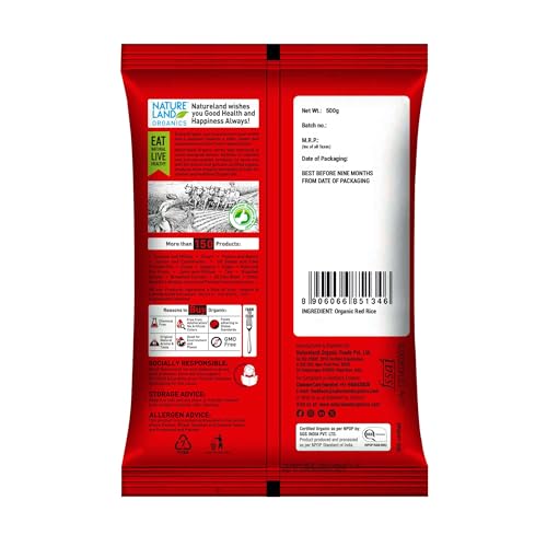 Image of Natureland Organics Red Rice Poha 500 Gm - Organic Healthy Poha