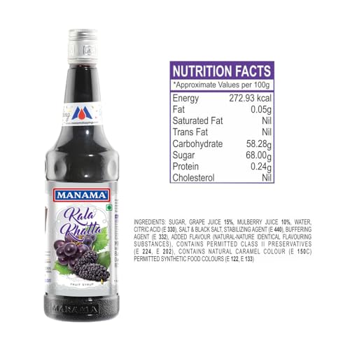 Image of Manama Kala Khatta Syrup | Mixer for Mocktails, Cocktails, Drinks, Juices, Beverages | Non Alcoholic Mix 750ML Bottle