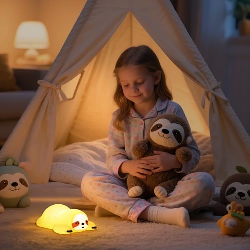 CoolGift Mart Faultier Geschenke, USB wiederaufladbar, niedliche Tier Silikon Nachtlicht, Touch Control & Timer, geeignet für Stillen Lesen Arbeiten Schlaf für Baby Kinder Jugendliche Erwachsene
