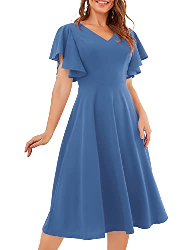 Image of Bridesmay Women's Formal Wedding Guest Dress for Women 2026 Short Sleeve Fit and Flare Tea Party Dresses