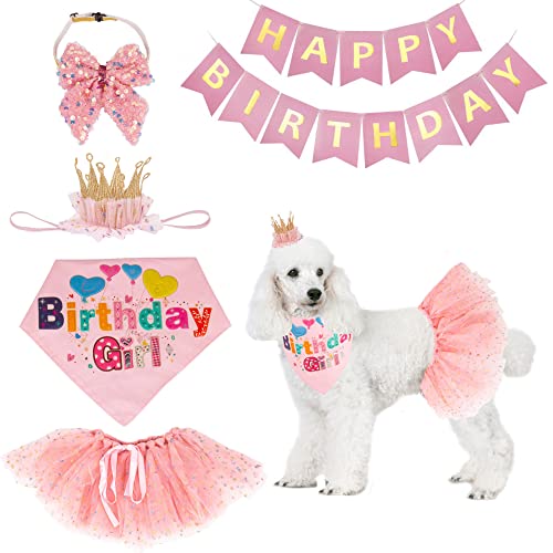 ADOGGYGO Dog Birthday Hat Bandana Girl - Puppy Party Supplies Pink Tutu...