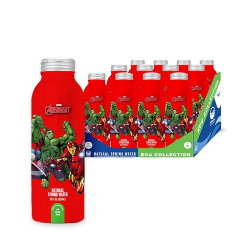 PULSE Marvel Avengers Natural Spring Water - Disney Water Bottles - Filtered Spring Water - BPA-Free Aluminum Recyclable Bottles - 12 Pack