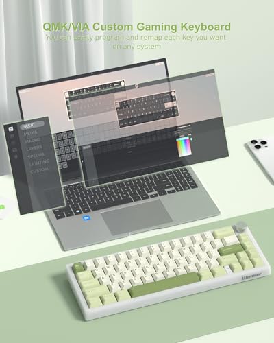 Image of Womier 60% Gaming Mechanical Keyboard Green QMK /VIA Creamy Keyboard Wired, Hot Swappable Gasket Mount RGB Key Board & PBT Keycaps(VK66 PRO)