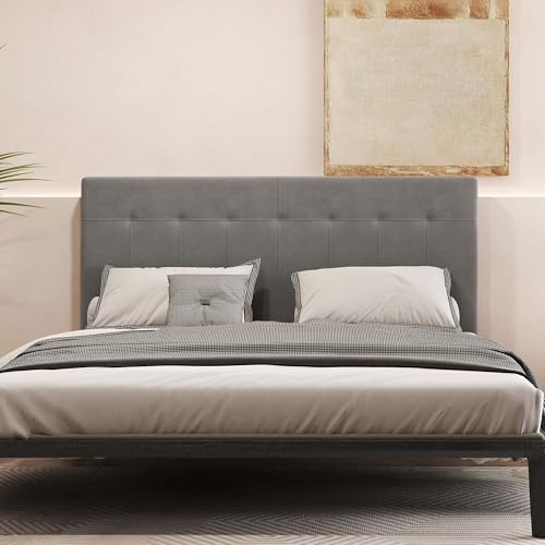 HOMCOM Kopfteil 3-Fach höhenverstellbar Bettkopfteil mit Metallbeinen gesteppt Polsterkopfteil mit Samtoptik für Schlafzimmer 140 x 10 x 106/116/126 cm Grau