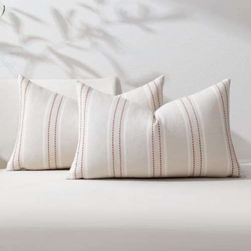 Image of Hckot Throw Pillow Covers 12x20 Set of 2 Camel Pillow Covers Farmhouse Decorative Pillows Textured Linen Square Cushion Covers for Sofa Couch Bed Living Room Decor(Camel)