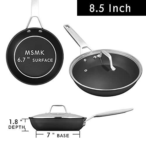 Msmk Skillet With Lid 8.5 Inch, Egg Omelette Burnt Also Non Stick, Scratch-Resistant, Peeling-Resistant Induction Omelet Pan With Lid, Oven Safe To 700℉ #TOP5