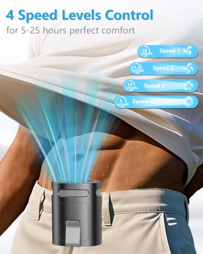 Waist Fan Clip On Cold Air-Mini Small Lightweight Portable Fan Under Shirt Pants Belt Buckle Hip Back,Rechargeable Quiet Personal Cooling Fans,Best Powerful Neck Cooler Body Ac Women Men Kids Black
