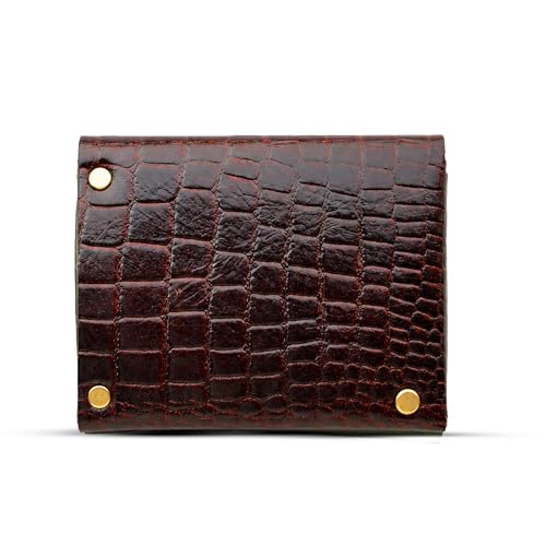 Image of Strutt Turtle Textured Genuine Leather Batua Wallet for Men & Women | Handcrafted Maroon Leather Cash & Card Holder | Snap Button Closure | Compact Ethnic Money Pouch