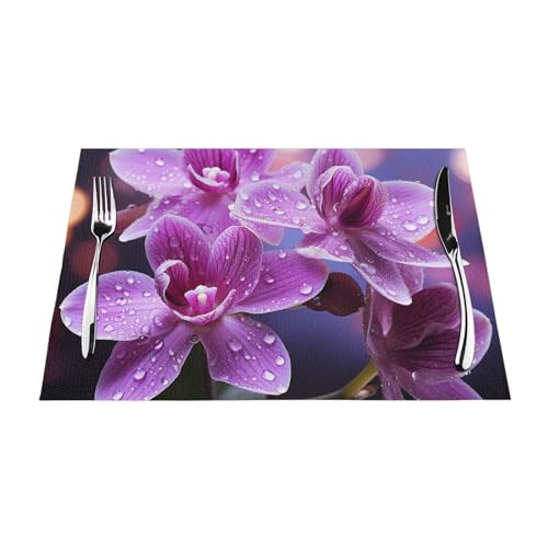 Lot de 6 sets de table en vinyle violet au motif floral chic - 6