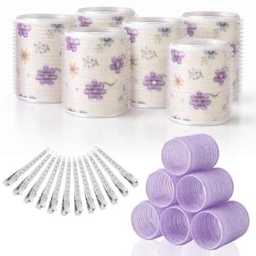 Elaur 24Pcs Medium and Small Hair Rollers Set 12 Pieces Self Grip Holding Hair Rollers Curlers 40 mm 30 mm & 12 Pcs Duckbill Sectioning Clips for Salon Barber Hairdressing Hair Styling (Assorted)