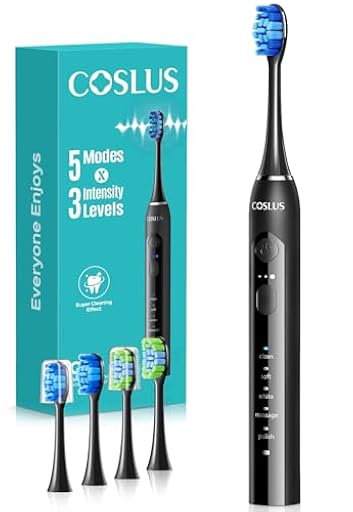 COSLUS Cepillo de Dientes Eléctrico Sónico: 5 Modos con 3 Niveles de Intensidad - Diseñado para Dientes Sensibles - Adecuado para uso Doméstico o de Viaje - Dos Tipos de Cabezales de Cepillo | Ya disponible en tu tienda friki favorita! En mundofriki.es! COSLUS Cepillo de Dientes Eléctrico Sónico: 5 Modos con 3 Niveles de Intensidad - Diseñado para Dientes Sensibles - Adecuado para uso Doméstico o de Viaje - Dos Tipos de Cabezales de Cepillo | Ya disponible en tu tienda friki favorita! En mundofriki.es!