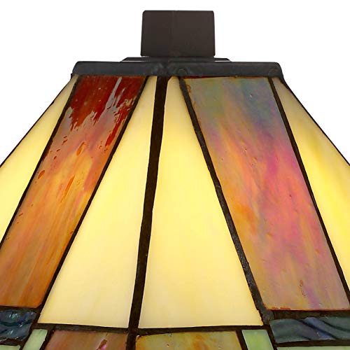 Robert Louis Tiffany Morris Mission Antique Tiffany Style Mini Accent Table Lamp Led 14 1/4" High Warm Brown Art Deco Stained Glass Shade Decor For Bedroom House Bedside Nightstand Home Office #TOP2