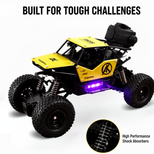 Image of Remote Control 4x4 Rock Crawler Car for Kids | 2.4GHz Remote Control Rechargeable Off Road RC Monster Truck with Mist Spray, LED Lights, All Terrain Tires | Gift for Boys & Girls