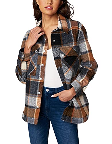 [BLANKNYC] Womens Luxury Clothing Plaid Shirt Jacket, Stylish Shacket & Trendy Coat, Hit The Trail, Medium