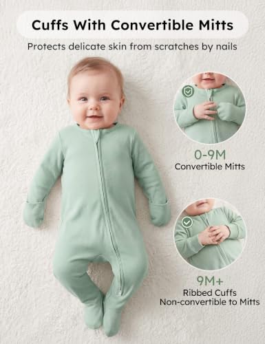 Image of Yoofoss Baby Pajamas 100% Organic Cotton Baby Sleepers for Newborn 0-3 3-6 6-9 Months Boys Girl Clothes 3pcs Footed PJs