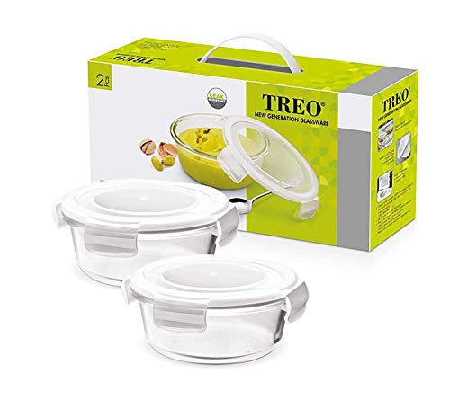 Treo Store Fresh Round Glass Storage Container Set, 380 ml, Transparent -Set of 2