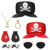 Aomig Kids Pirate Costume, 4 Pieces Deckhand Pirate Fancy Dress Costume with Pirate Accessories, Buccaneer Princess Dress for Girls, Captain Pirate Dress Up for Halloween Cosplay